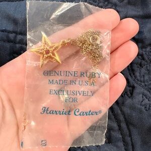 Gold Star Pendant Necklace with Ruby